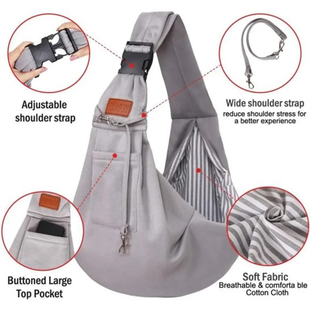 Small Dog Sling Cat Carrier Adjustable Strap Hand Free Reversible Pet Travel Bag